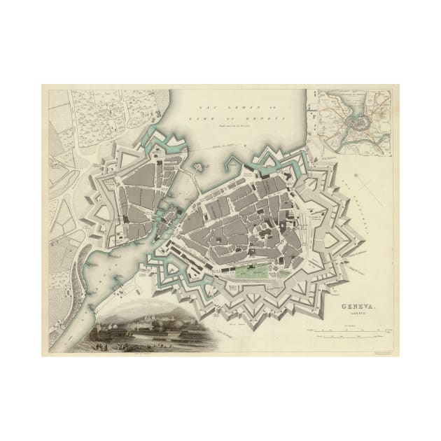 Vintage Map of Geneva (1841) by Bravuramedia