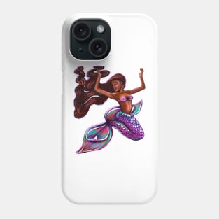 mermaid with flowing red braids,   Afro hair and caramel brown skin. Black mermaid Phone Case