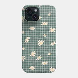 Chamomile Blooms on Green Pine Gingham Textured Stripes Phone Case