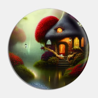 Sparkling Fantasy Cottage with Lights and Glitter Background in Forest, Scenery Nature Pin