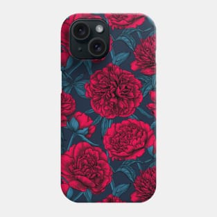 Night peony garden in red and blue Phone Case
