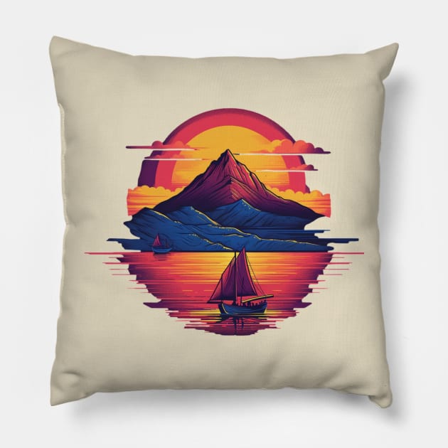 Tranquil Waters: A Serene Sunset on the Lake Pillow by CreativeWidgets