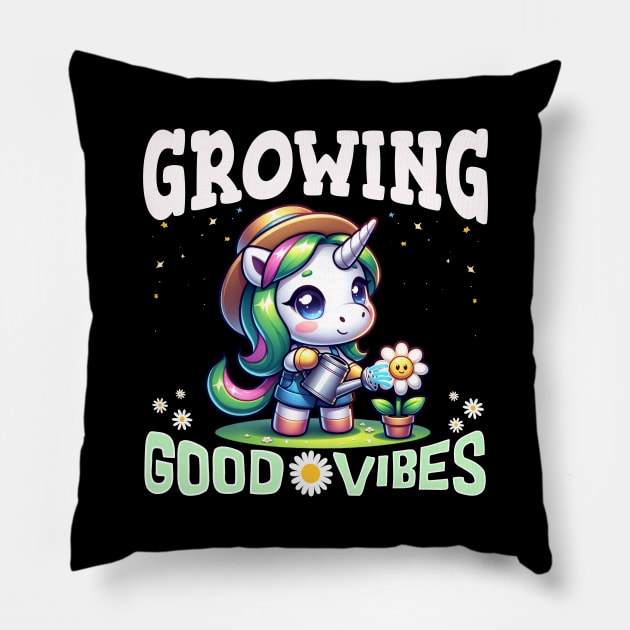 Unicorn Gardener: Growing Good Vibes 👒 🌷 Pillow by Pink & Pretty