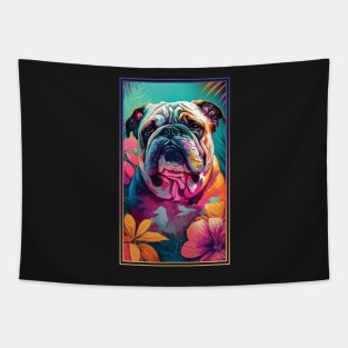 Bulldog Vibrant Tropical Flower Tall Digital Oil Painting Portrait 2 Tapestry