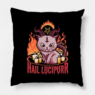 Cute & Funny Satanic Hail Lucipurr Rainbow Goth Kitten Pillow