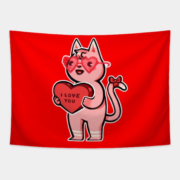 Valentine Kitty Tapestry by ohlain