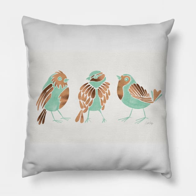 finches mint Pillow by CatCoq