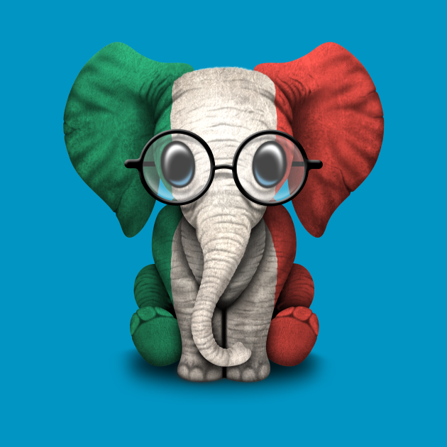 Baby Elephant with Glasses and Italian Flag Italy TShirt TeePublic