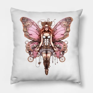 Pink Steampunk Butterfly Woman Pillow