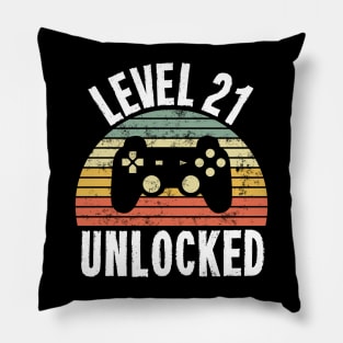 Level 21 Unlocked T-Shirt - 21th Birthday Gamer Gift - Twenty First Anniversary Gift Pillow