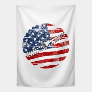 Trombone USA Flag Trombonist Brass Musician 4th July Tapestry