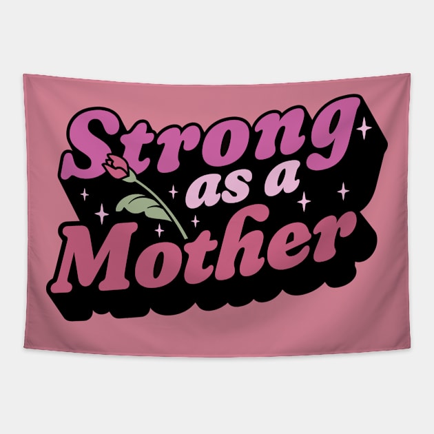 Strong as a Mother - Retro Weightlifting Mom - Mother's Day Tapestry by OrangeMonkeyArt