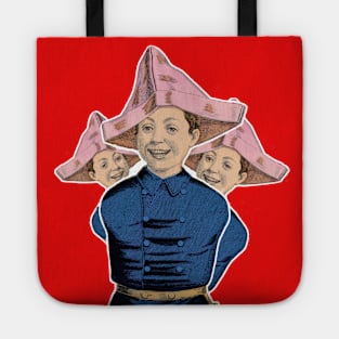 Smiling boy's paper hat Tote