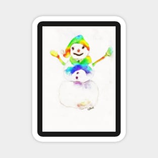 Snowman with Rainbow Scarf and Hat Magnet