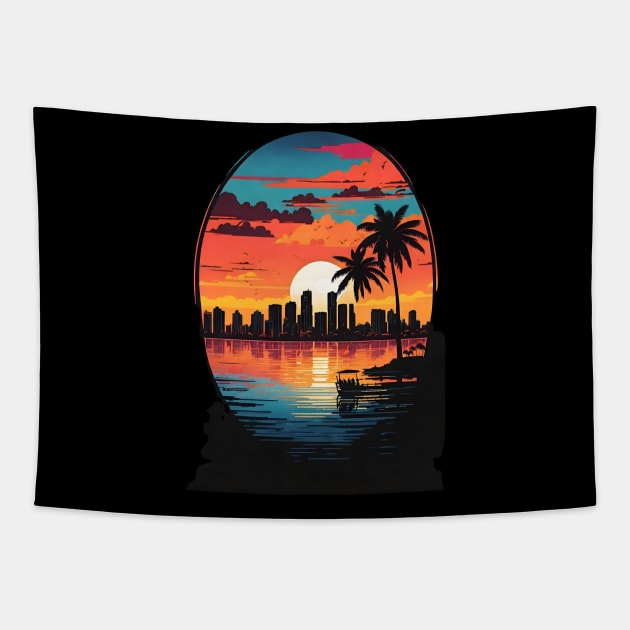 miami city Tapestry by vaporgraphic