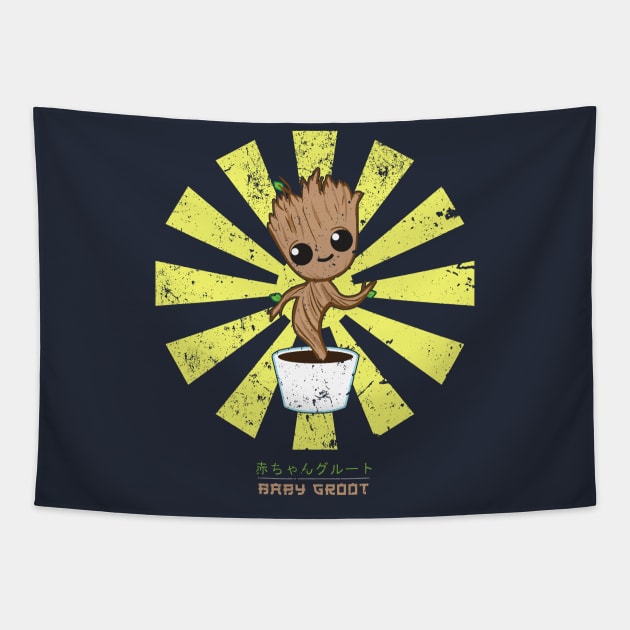 Baby Groot Retro Japanese Guardians Of The Galaxy Tapestry by Nova5