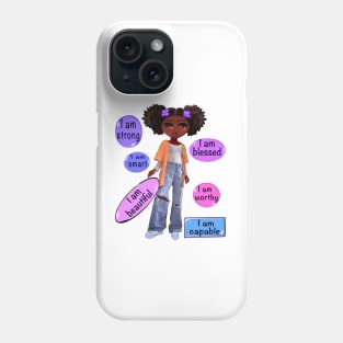 Positive affirmations motivational inspirational message sayings words black girl anime African American melanin queen affirmation Phone Case