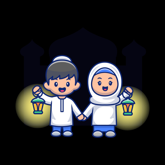 Cute moslem girl and boy holding lantern by Catalyst Labs