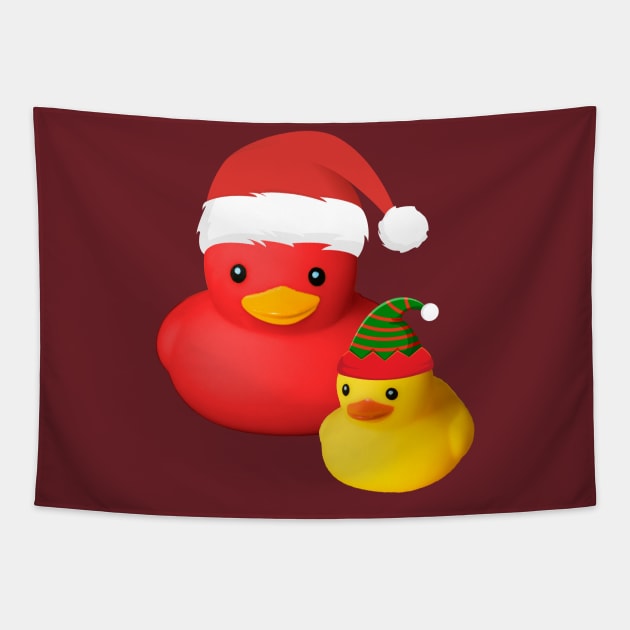 Cute Rubber Duck Santa Claus with Christmas Elf Costume Gift Tapestry by peter2art