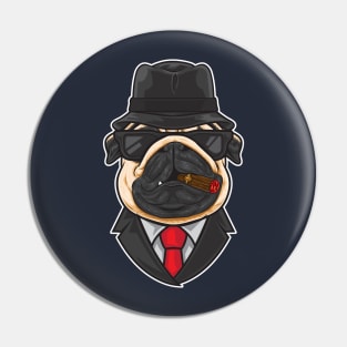 Mafia Pug Smoking Illustration Pin