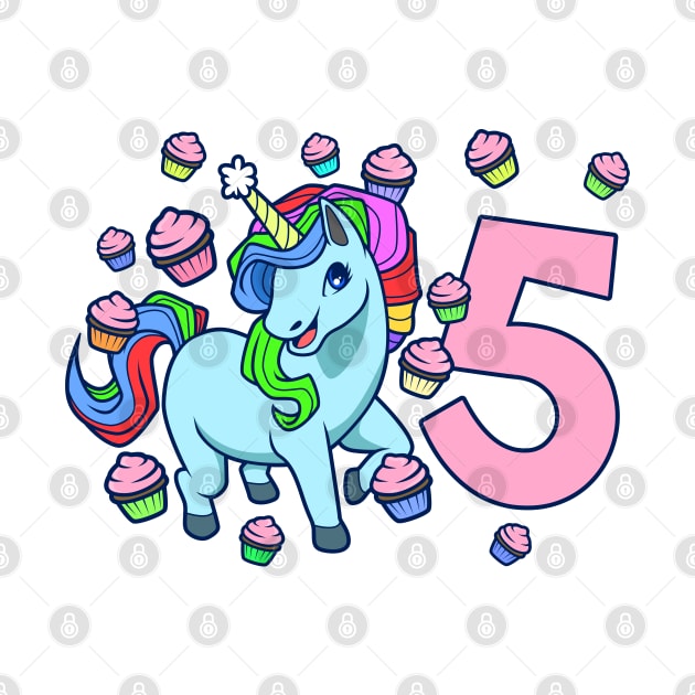 I am 5 with unicorn - girl birthday 5 years old by Modern Medieval Design