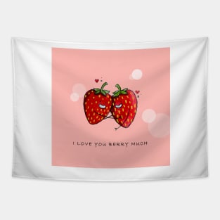 Cute Strawberry Couple with "I Love You Berry Much" Tapestry