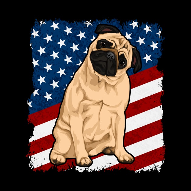 Cute Pug Dog American Flag by RadStar