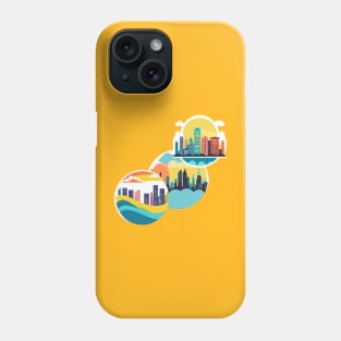 t-shirt design, colorful city skyline with buildings and clouds, vector art Phone Case