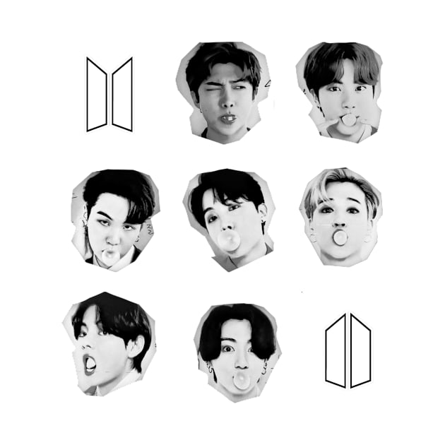 BTS Bubble Gum faces with logo | Group photo by bixxbite