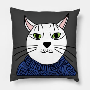 Portrait of Blue Sweater Cat Pillow