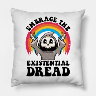 Embrace The Existential Dread Retro Cartoon Nihilism Anxiety Pillow