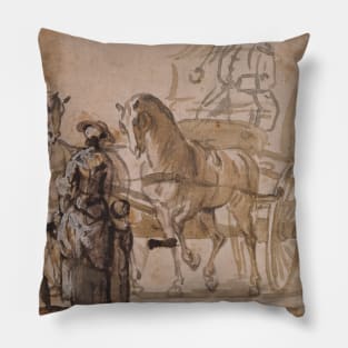 A Carriage and Pair, with Coachman by Paul Sandby Pillow