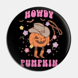 Western Halloween Howdy Pumpkin Pink Jack O Lantern Retro Cowboy Dark Pin