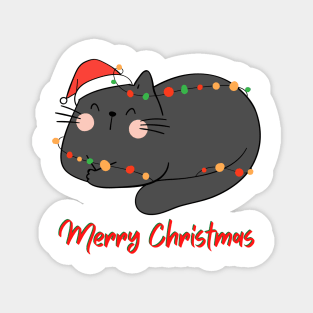 SLEEPY FUNNY CAT Merry Christmas! Magnet