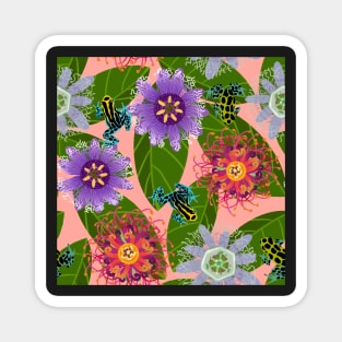 Pretty Poisons: Passionflowers and Poison Dart Frogs on Coral Magnet