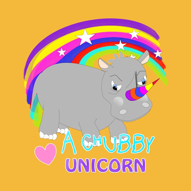 Love A Chubby Unicorn Cute Whimsy Rainbow Rhino Cartoon by Flissitations