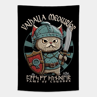 Nordic Norse Valhalla Viking Cat Warrior Tapestry