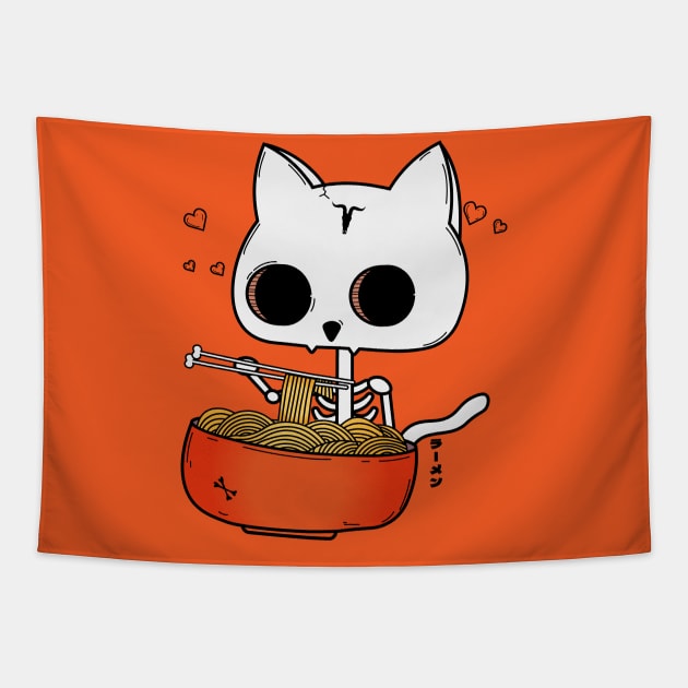 Cat Skeleton Ramen Tapestry by Youssef El aroui