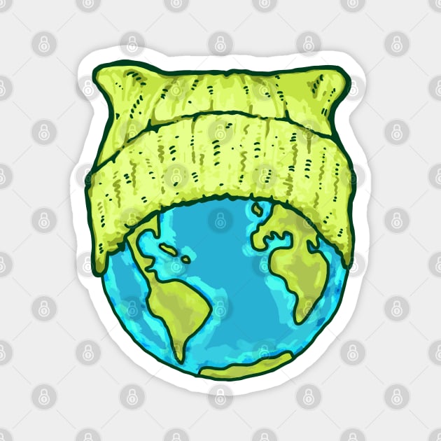 Green Cat Hat Earth Magnet by Jitterfly