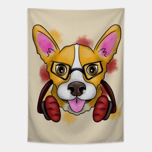 Corgi with headset Tapestry