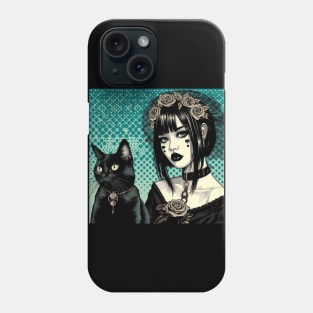 Gothic girl and her cat Phone Case