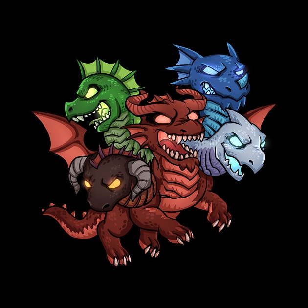 Hydra Multiple Head Dragon Cool Chibi Dragon Graphic by omorihisoka