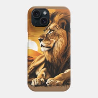 African Lion on the Savannah, Sunny, Water Color Painting Phone Case