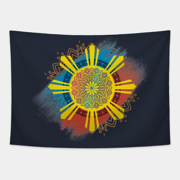 Philippine Flag Sun Mandala Art Tapestry by Pirma Pinas