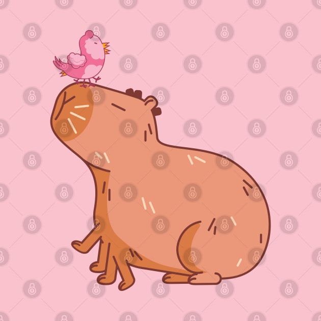 Capybara with a pink bird, a parody of AI art by AnnArtshock