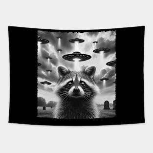 Cosmic Companions Raccoon UFO Tees for Those Who Dream Beyond Tapestry