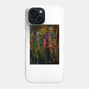 Abstract landscape painting of building reflecting in water . Painted acrylic paint and metallic paint. Phone Case