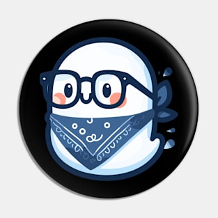 Cute Ghost with Glasses and Bandana Pin