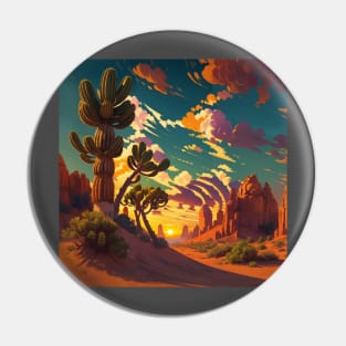 Hidden Cat in Desert Landscape Sunset Pin