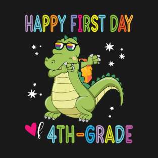 Crocodile Dabbin Back To School Happy First Day Of 4th Grade T-Shirt